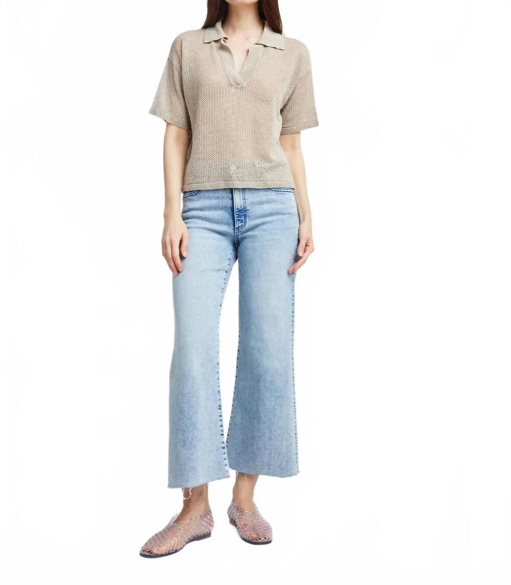 NEW SELF CONTRAST autumn boxy polo top in sand